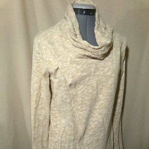 Tulip Cowl neck Sweater Top sz L Beige White Ribbed knit Extra long sleeve Wrap
